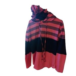 90's Y2K Hoodie Long Sleeved Pink/Blue Striped Beachy Lounge Streetwear M